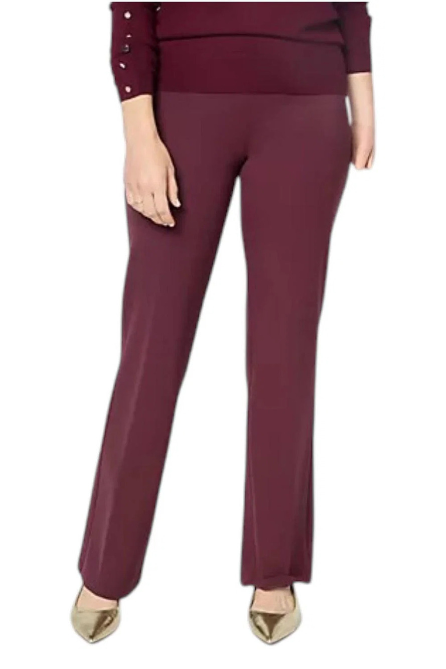 Dennis Basso Women's Ponte Knit Boot Cut Pants Deep Wine - Regular